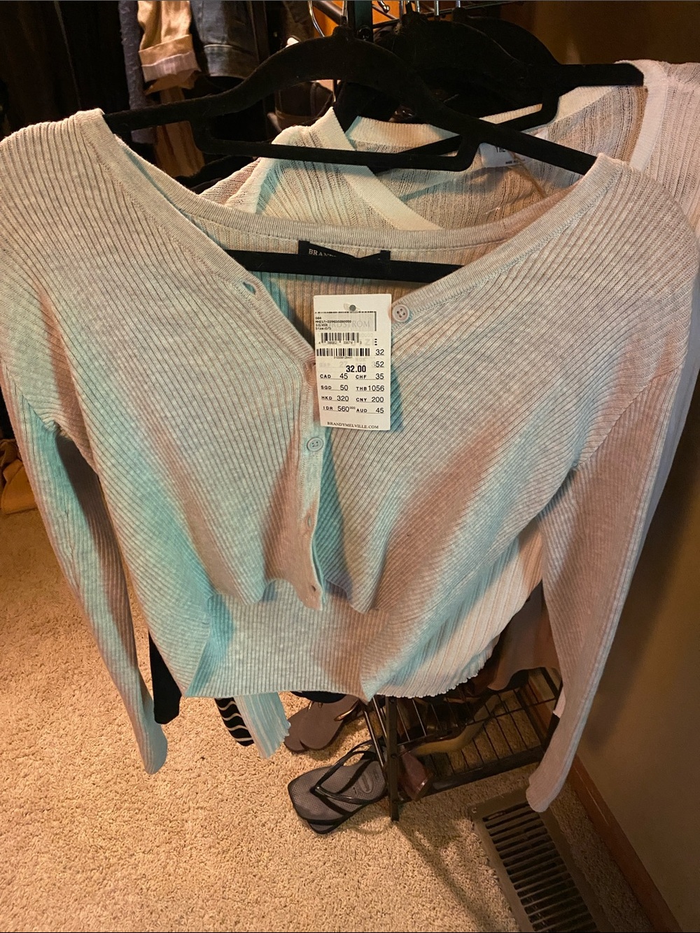 Brandy Melville light gray ribbed button-front cardigan
